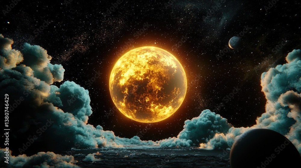 Poster a captivating space backdrop with a deep black canvas and bright planetary glows.