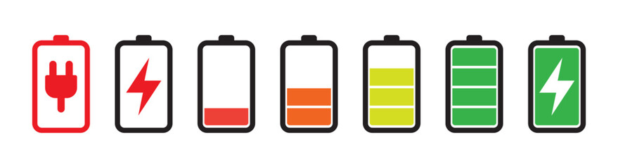 battery level indicators. Battery charge level icons