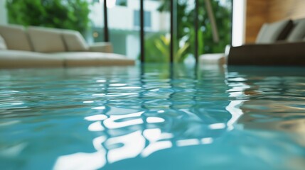Serene Poolside Reflection in Modern Space