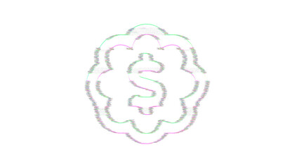Icon badge dollar is distorted. Glitch. Noise, chromatic aberration, geometric distortion