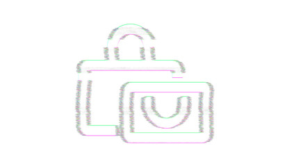 Icon bags shopping is distorted. Glitch. Noise, chromatic aberration, geometric distortion