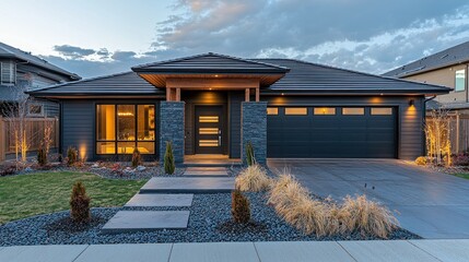 Modern Luxury Home Exterior at Dusk