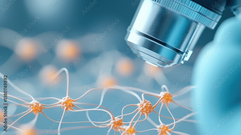 Poster a close-up of a microscope examining intricate neural connections, depicting a scientific exploratio