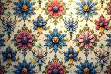 Intricate floral damask wallpaper in muted tones, design, gold, wallpaper pattern