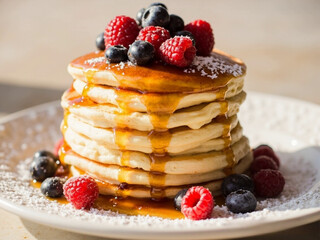 stack of pancakes with berries