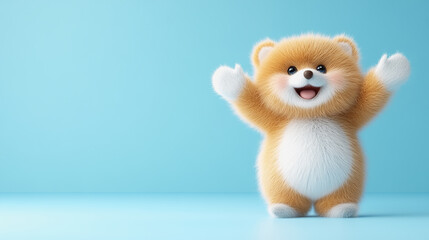 Cute stuffed animal polar bear sitting comfortably on a soft surface with a soft expression and adorable features