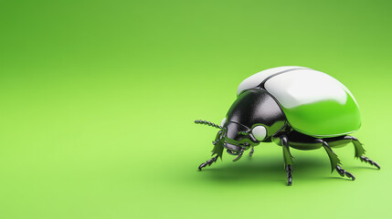 Naklejka premium Charming green and white beetle displaying unique patterns against a natural background celebrating wilderness