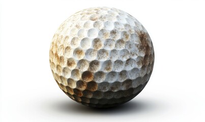 Old rusty golf ball isolated on white background