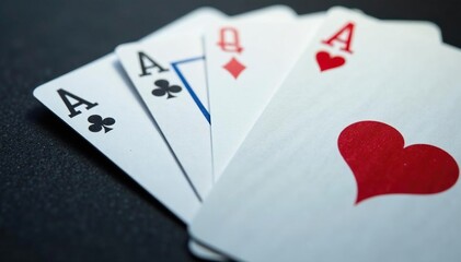 Obraz premium Playing cards arranged in a sequence showing an ace pattern , gamble, gambling