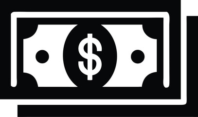 black and white icon, money bag symbol, dollar sign, simple graphic design, financial concept, wealth representation, minimalist illustration, banking icon, currency symbol, economic imagery, vector s