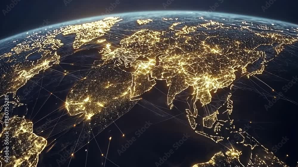 Poster visual representation of global network connections at night generative ai