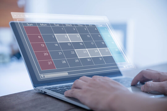 appointment manage of work meetings in a calendar, business project plan. concept of organized event management, agenda reminder, and schedule design on digital online