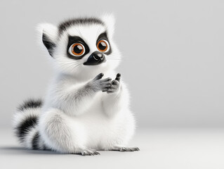 Obraz premium Whimsical 3d illustration of a cute nocturnal lemur character in full body display with playful expression