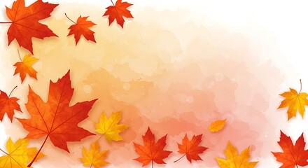 Obraz premium Autumn Leaves Watercolor Background: Red and Orange Maple Leaves AI Generated