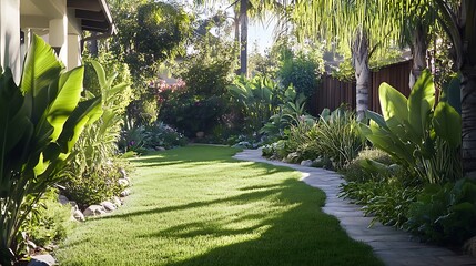 tropical garden with palm trees