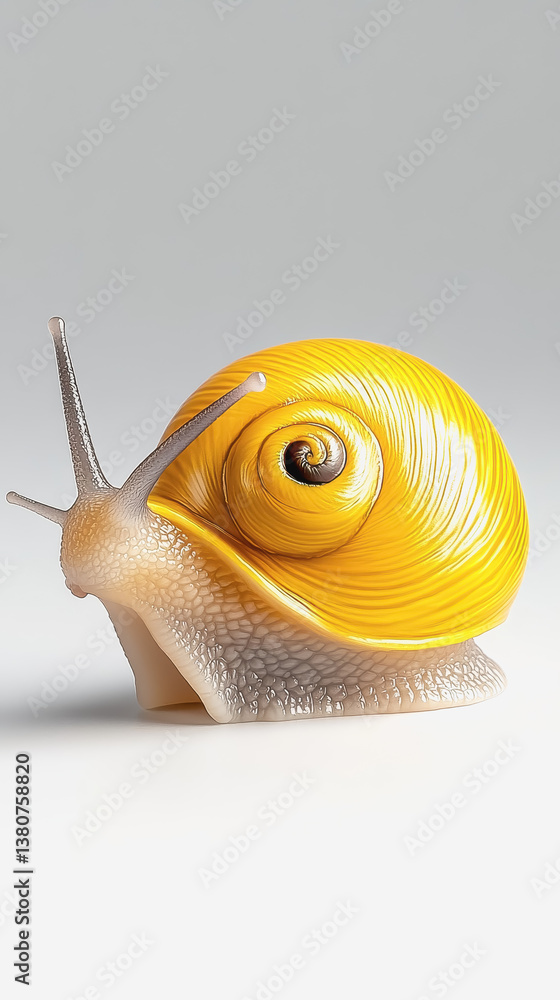 Poster playful racing snail resting on a smooth surface with a bright and cheerful expression
