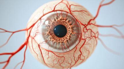 Human red eye veins set, anatomy blood vessel arteries illustration group. Vector medical eyeball vein arteries system map. Veins in flat style isolated on white background eps10