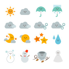 かわいい天気のアイコンのイラストセット