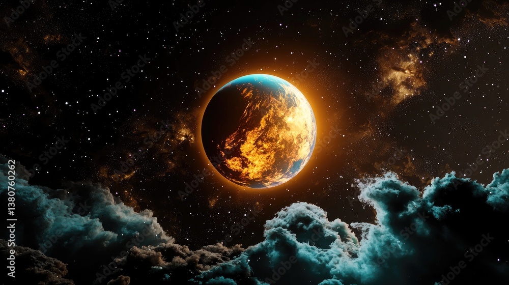 Poster a mysterious deep-space background with a mix of dark void and radiant celestial patterns.