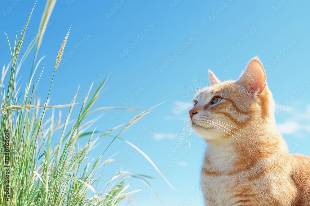 Poster charming 3d illustration of a cat sitting on a rock in a natural setting with playful expression and
