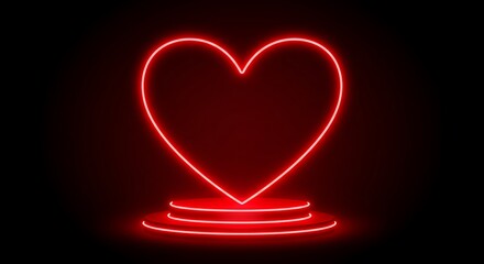 Red Neon Heart Shape on Platform AI Generated
