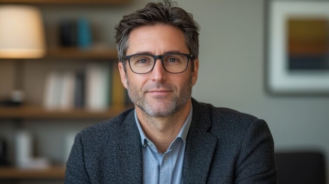 Portrait of a confident middle-aged man in glasses.