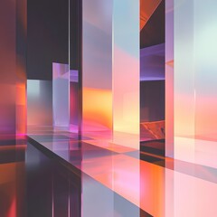 Refraction and glass-like distortion effects applied to geometric abstract forms, with a blend of Y2K retro and postmodern brutalist design.