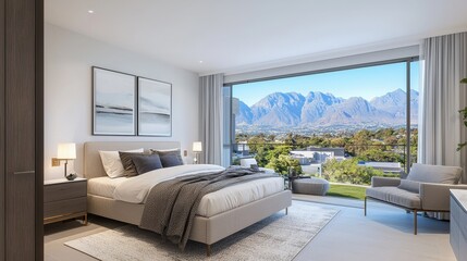 Stylish Modern Bedroom Design with Scenic Mountain View