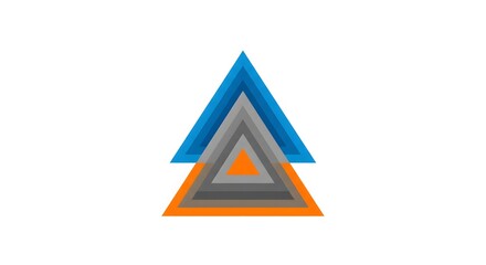 A vibrant 3D triangle logo with layered sections in blue, gray, and orange, symbolizing modernity and innovation.