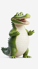 Fototapeta premium Realistic 3d illustration of a crocodile lying on the riverbank with detailed scales and a natural environment