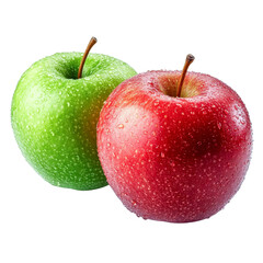 red and green apples with water drops