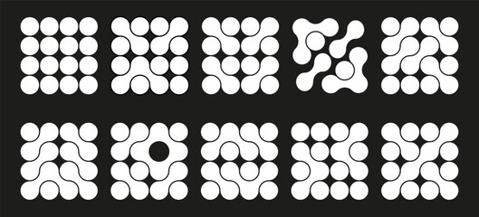 Set of Y2K abstract shapes on dark background. Simple geometric forms in retro style. Vector templates for tattoo, logo, icon, notes, posters, banners, stickers, business cards.