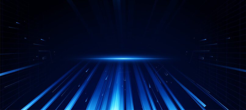 Futuristic digital neon motion lines technology background. glowing blue lines. innovation background for tech event poster or presentation business