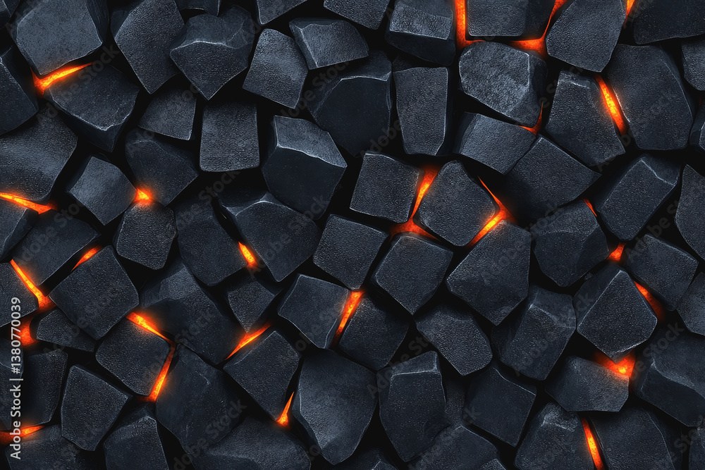 Poster abundant pile of black rocks representing iron ore with unique textures and forms for illustrations 