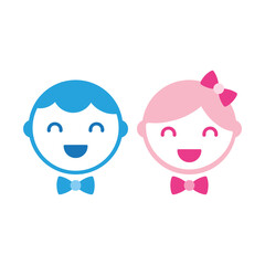 Joyful Boy and Girl Icons in Blue and Pink