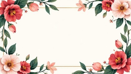 Fototapeta premium Minimalist floral frame border, large blank center , design, leaves