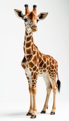 Obraz premium Newborn giraffe, delicate features, long limbs, pure white backdrop , isolated, nature
