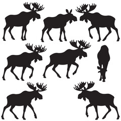 set of vector icon moose silhouette	
