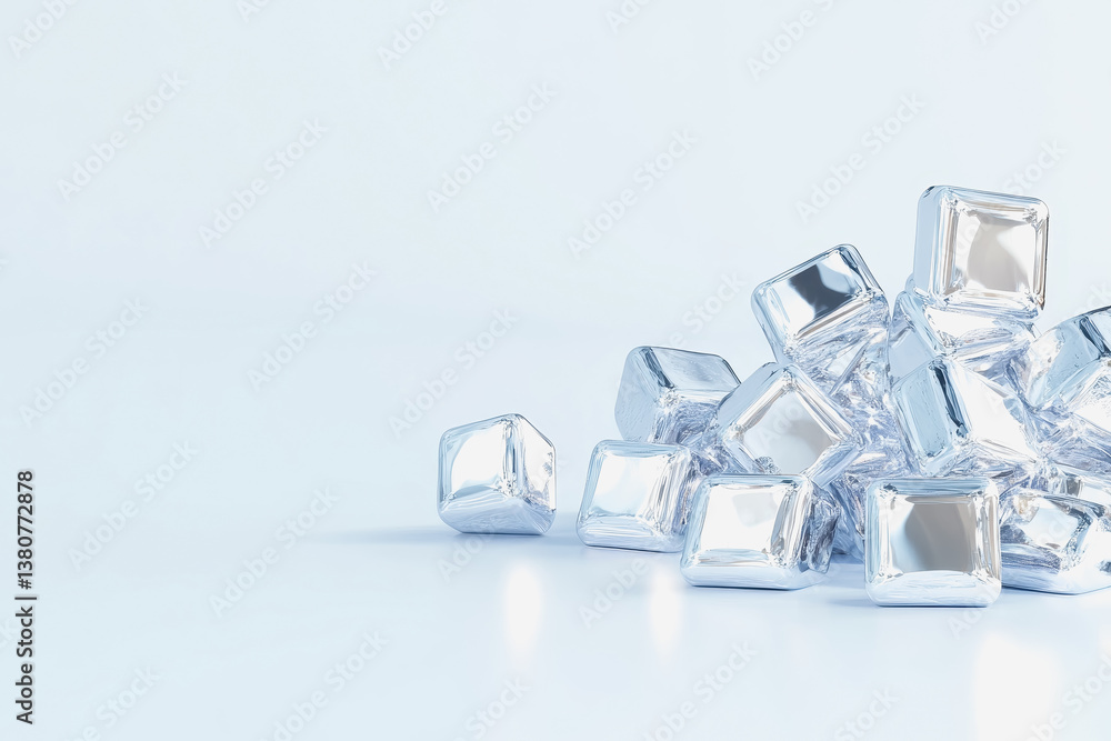 Poster crystal clear ice cubes on a white background perfectly captured to showcase their transparency and 