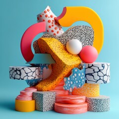 Abstract Colorful 3D Render: A vibrant composition of geometric shapes and textures.