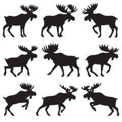 set of vector icon moose silhouette	
