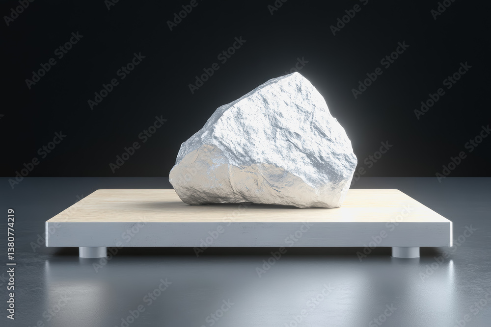 Poster a unique rock positioned on a table displaying geological features and representing the rock hardnes