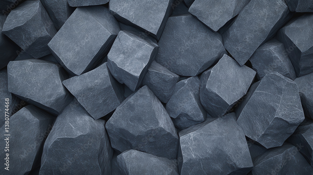 Poster a collection of rocks piled together demonstrating natural rock stratification patterns in an outdoo