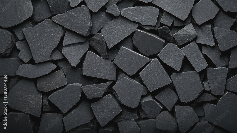 Poster a pile of slate blocks showcasing rock stratification and geological features in an informative cont