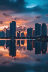 Miami skyline captured during a fireworks display on Independence Day