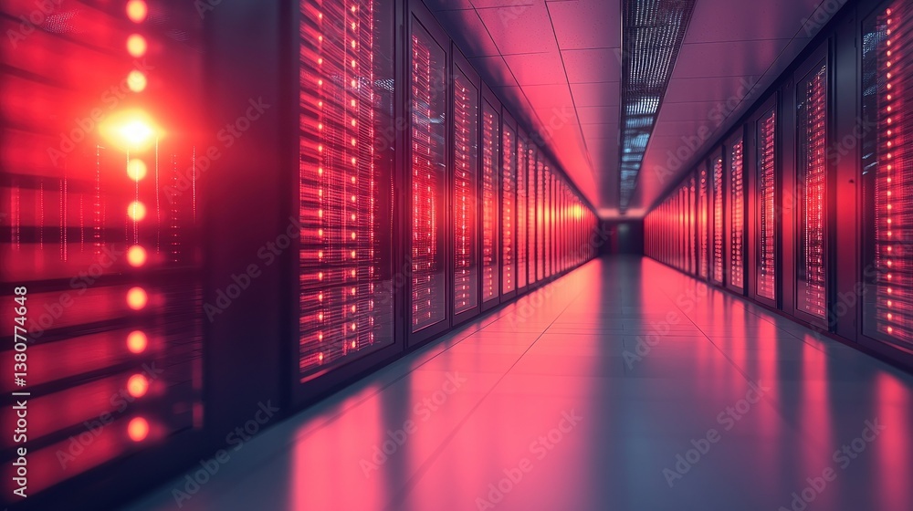 Poster illuminated server room: a glimpse into the heart of modern data processing