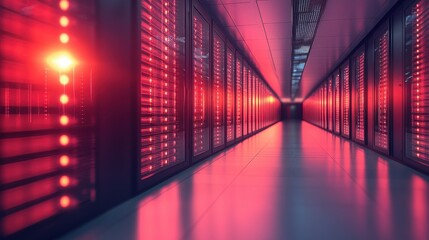 Obraz premium Illuminated Server Room: A Glimpse into the Heart of Modern Data Processing
