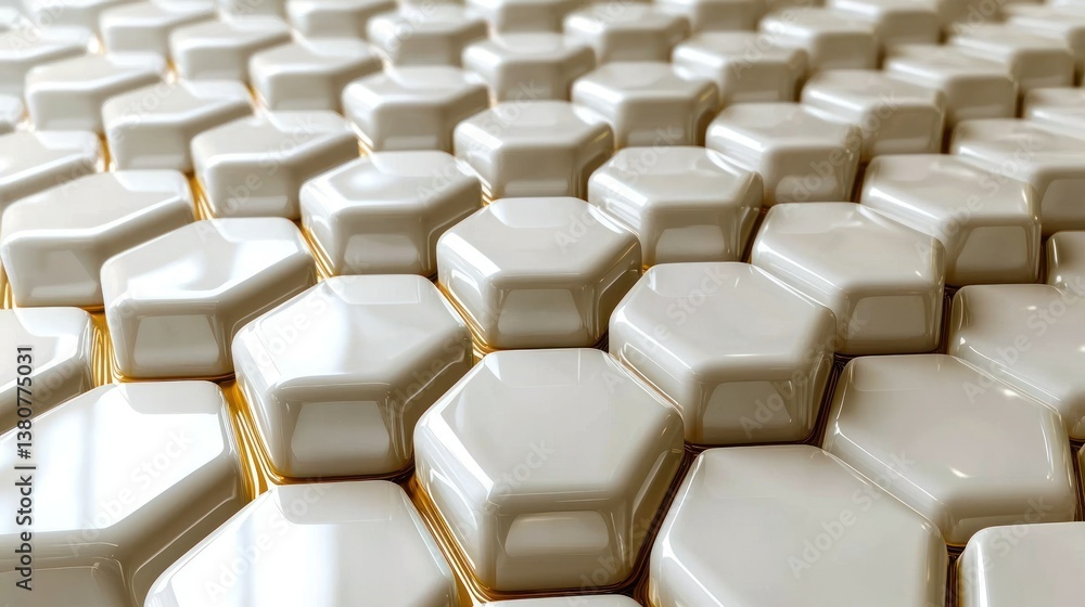 Poster abstract hexagon pattern: a 3d render of shiny, white hexagonal tiles