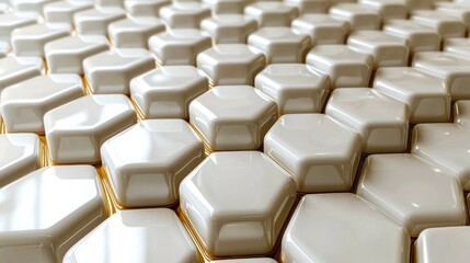 Obraz premium Abstract Hexagon Pattern: A 3D Render of Shiny, White Hexagonal Tiles