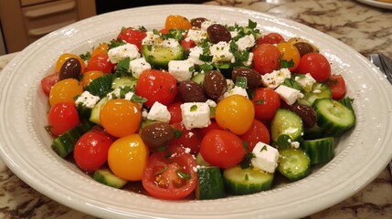 Delicious Mediterranean Salad with Tomatoes, Cucumbers, Olives, and Feta
